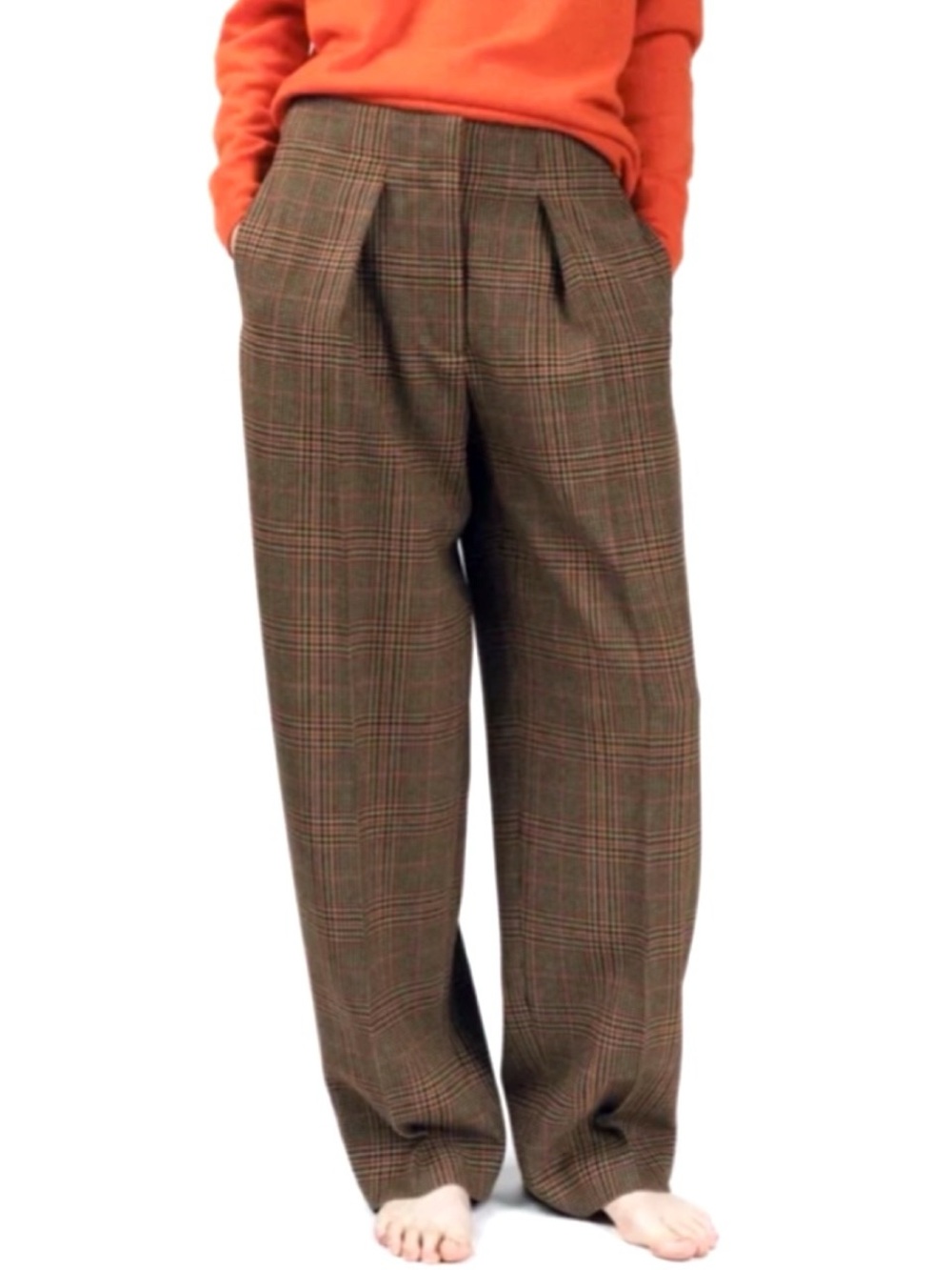 ZARA Brown Rust Green Plaid High Rise Straight Leg Baggy Trouser! 🍂